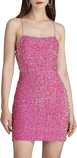 Women's Sparkling Sequin Strap Tight Fitting Party Dress 3