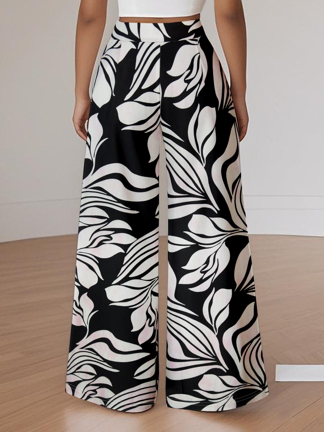 Women's Elegant High-Waist Printed Loose Trousers 5