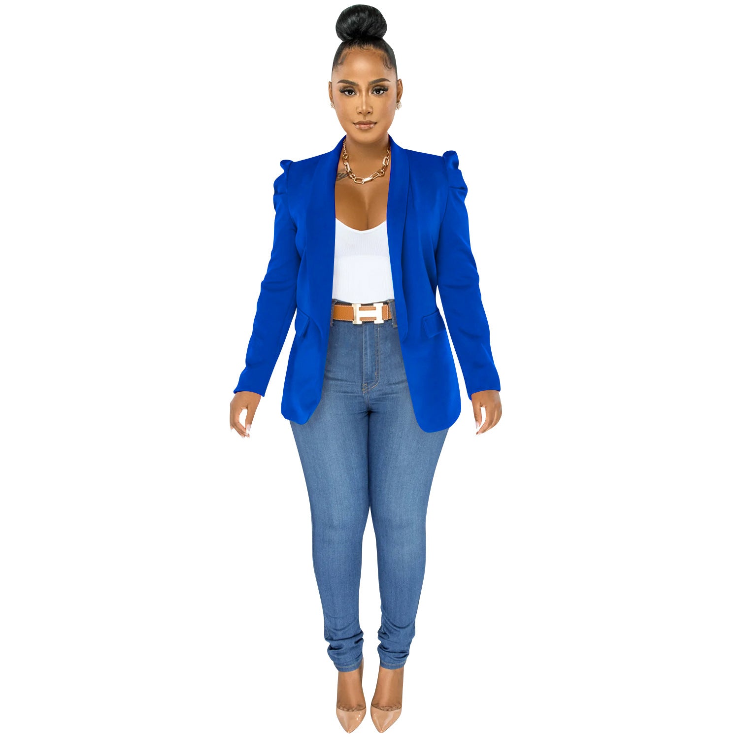 Fashion solid color women's ruffled long-sleeved blazer women 12
