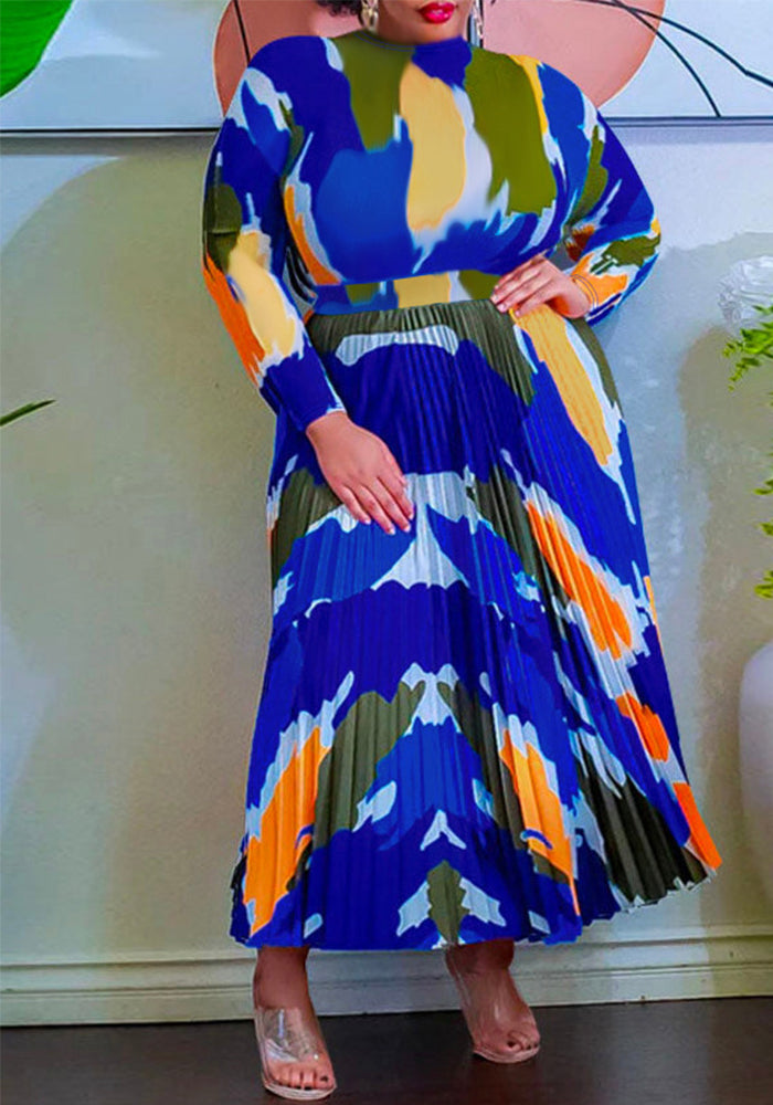 Plus Size Women Printed Long Sleeve Dress