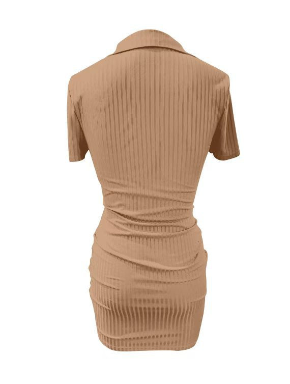 Fashion Trend Turndown Collar Slim Casual Dress Sexy Bodycon Short Dress 8
