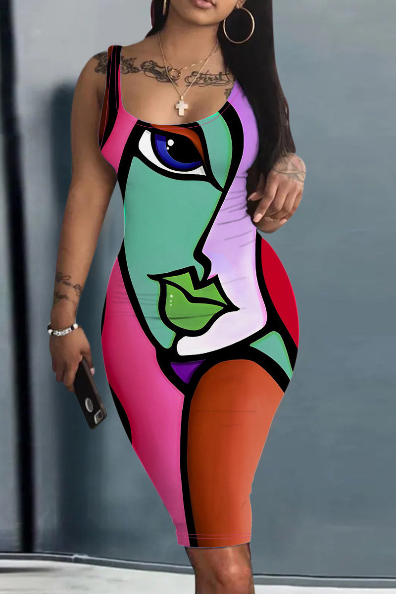 Sexy Fahionable Print Straps Bodycon Dress