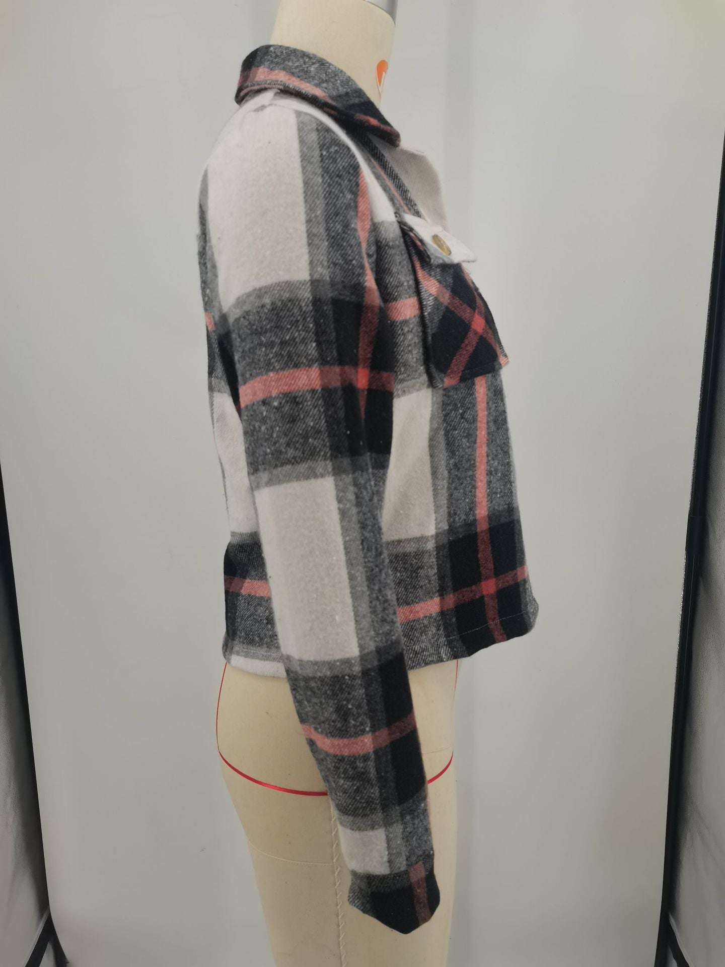 Women Autumn and Winter Plaid Crop Shirt Top 10