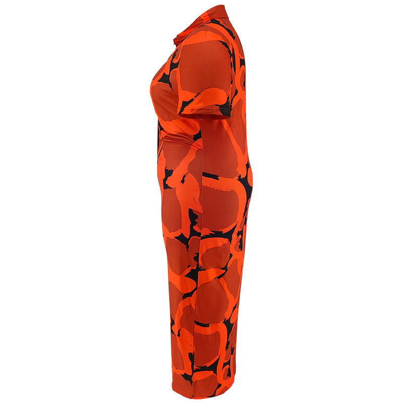 Plus Size Women Button Turndown Collar Short Sleeve Maxi Dress 8