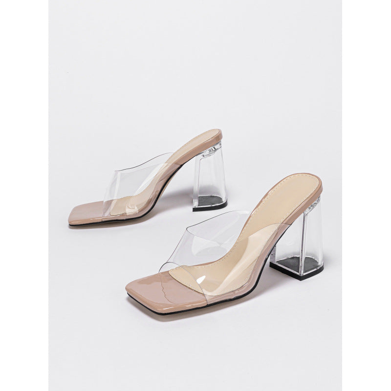 Women Square Toe Block Heel High Heel Sexy Summer Sandals heels 7