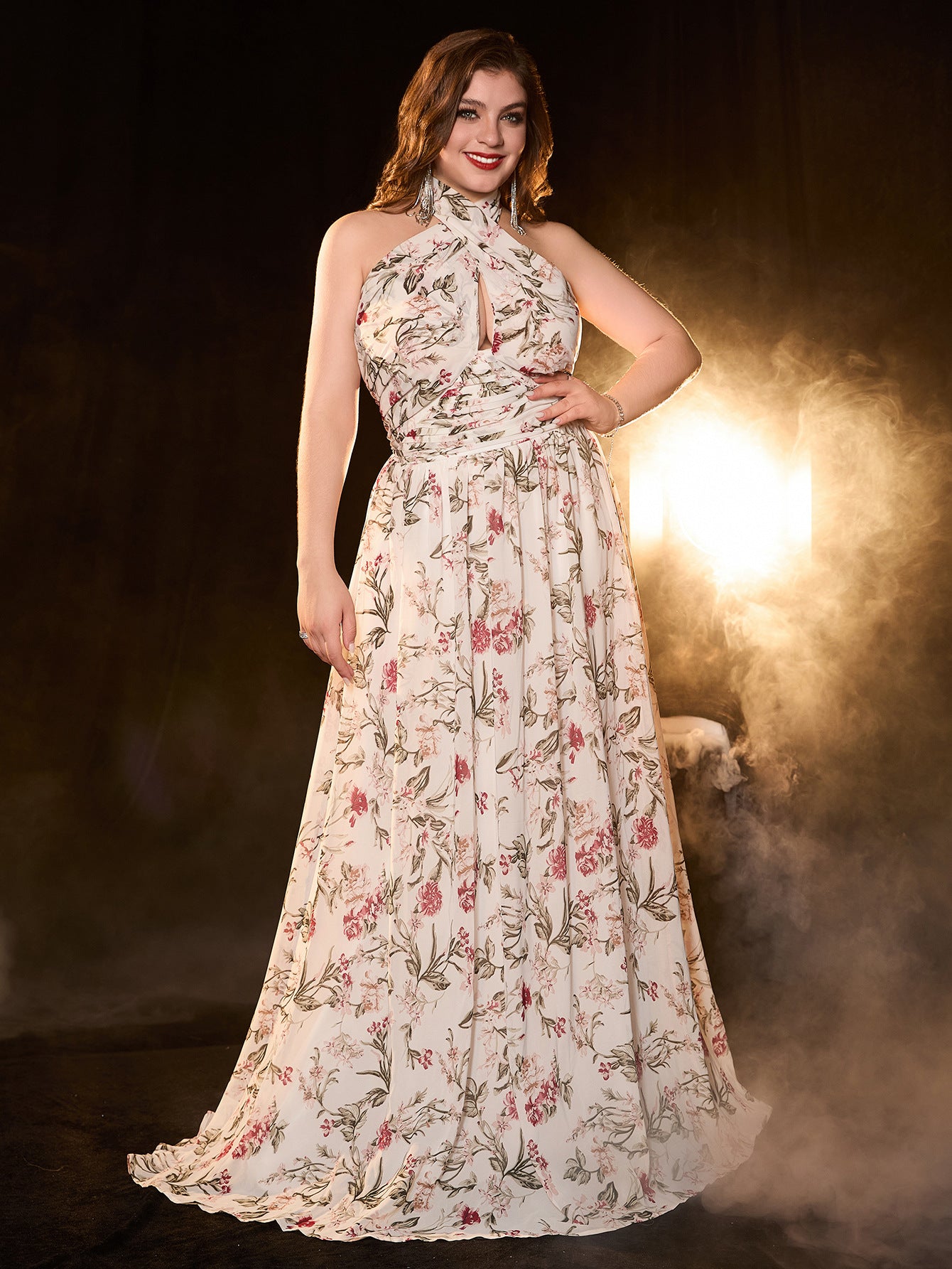 Plus Size Strap Print Sexy Halter-Neck Long Evening Dress 5