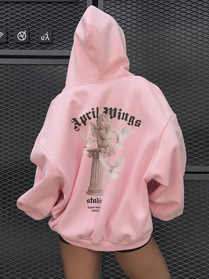 Women's Spring And Autumn Style Printed  Hooded Loose Fashion Hoodies 3