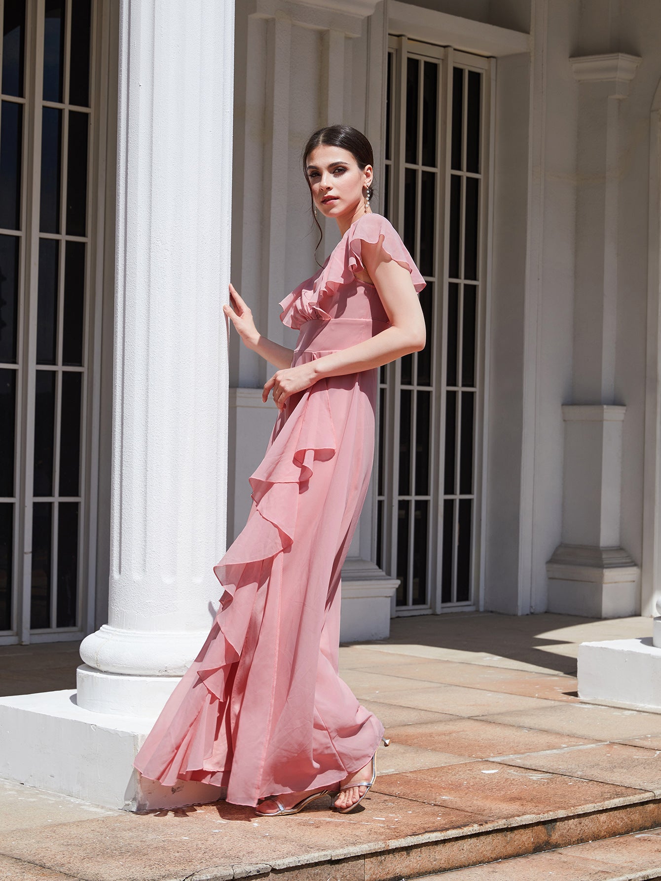 Spring And Summer Women's Solid Color Slim Bridesmaid Dress 4