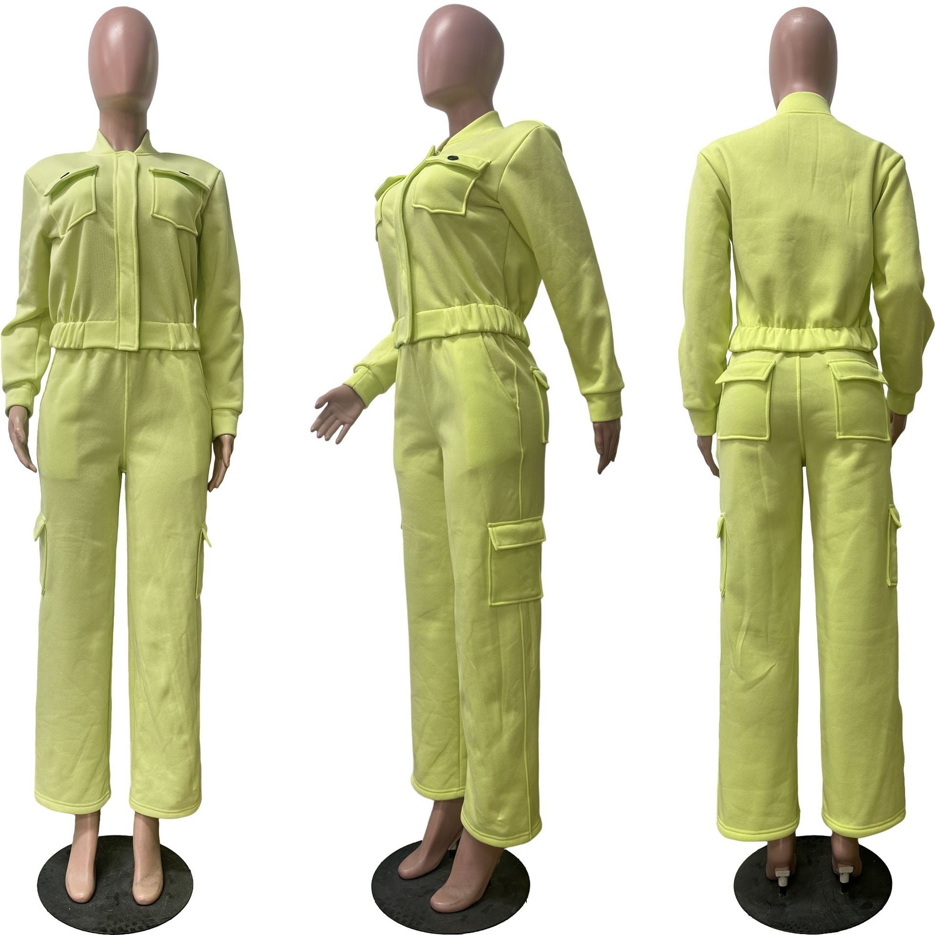 Women Fall/Winter Sports Casual Pocket Top and Pant Two-Piece Set 11