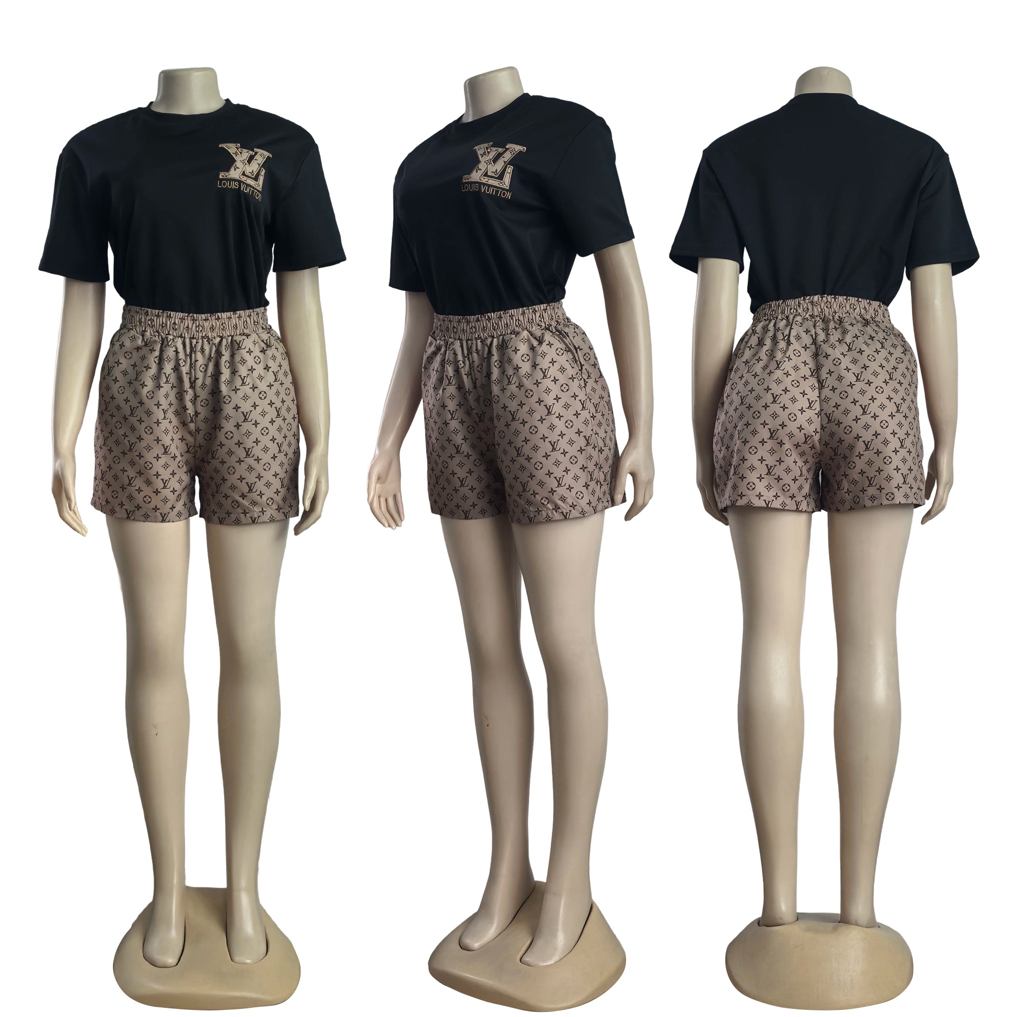 Women's Summer Embroidered & Printed Short-Sleeved Shorts Set 18
