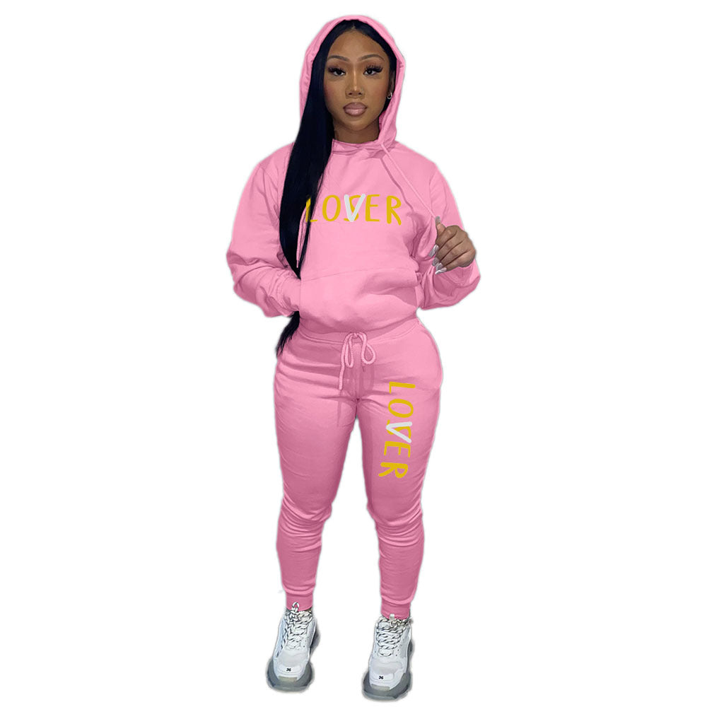 Women'S Sexy Fall Print Round Neck Loose Hoodies Two Piece Pants Set Tracksuit 7