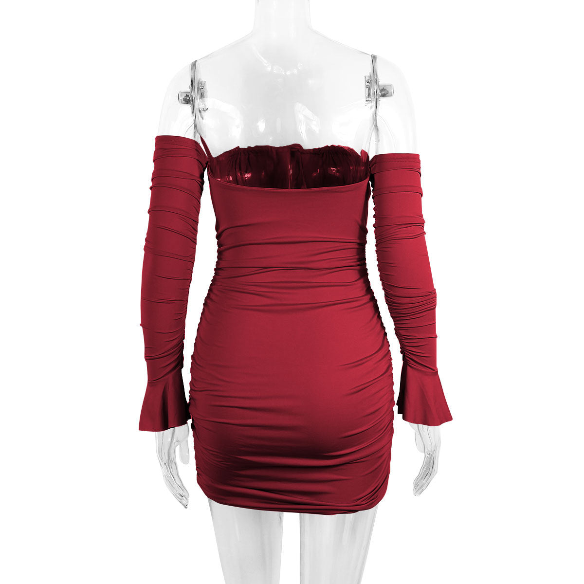 Women autumn/winter long-sleeved sexy off-shoulder bodycon dress with bell bottom sleeves 22