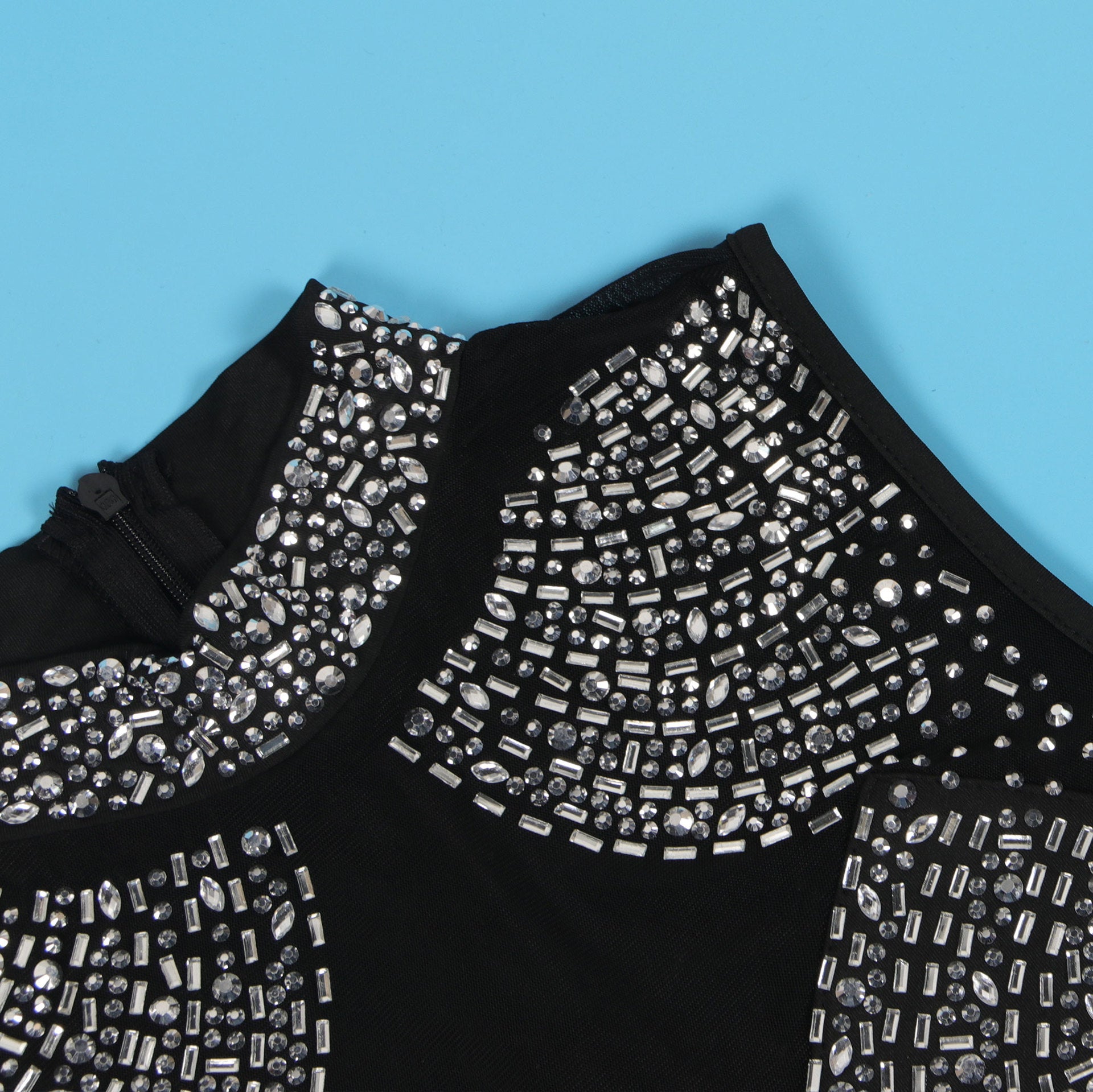 Women Beaded Mesh See-Through Patchwork Sleeveless Slit Dress 36