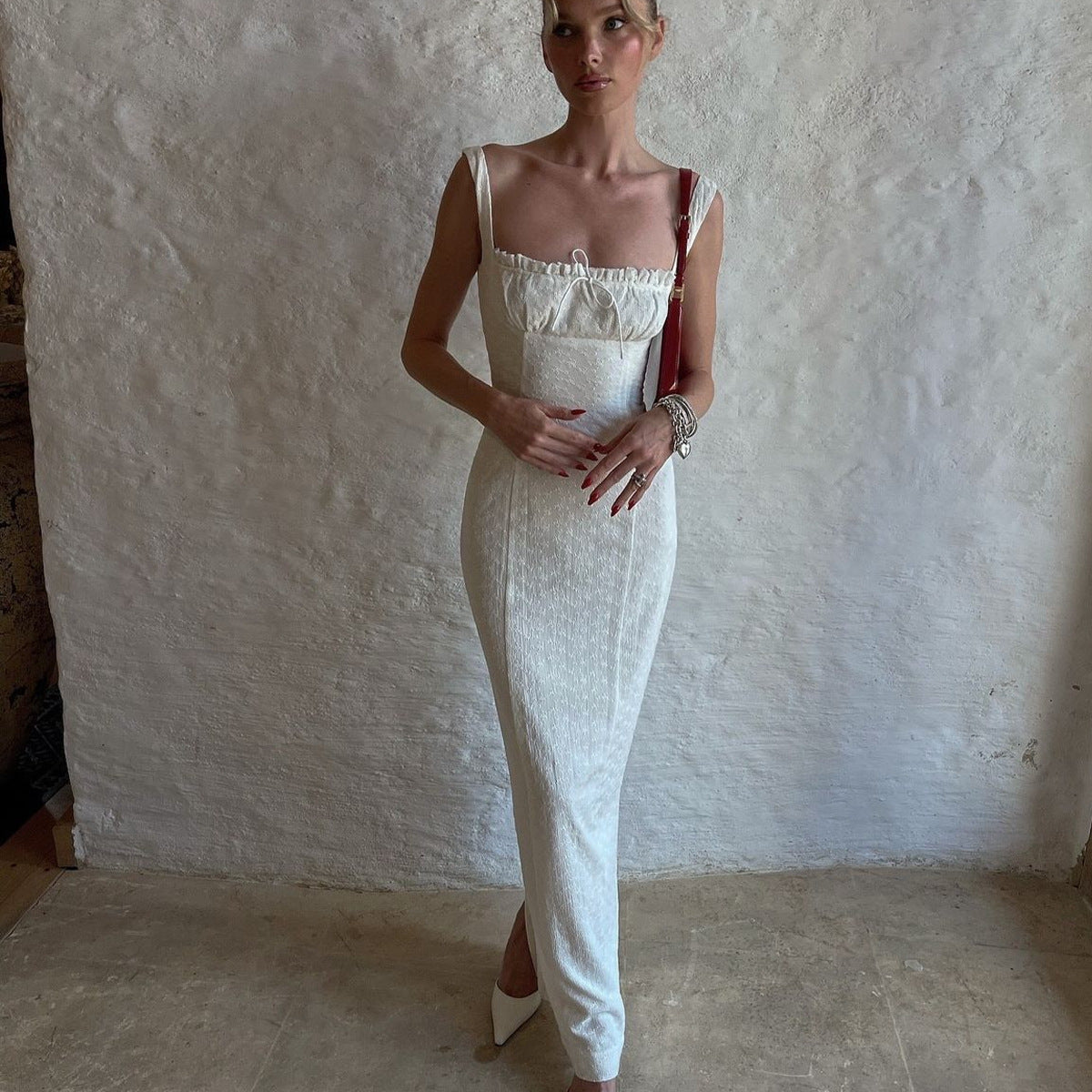 Women Square Neck Embroidered Holidays Maxi Strap Dress 4