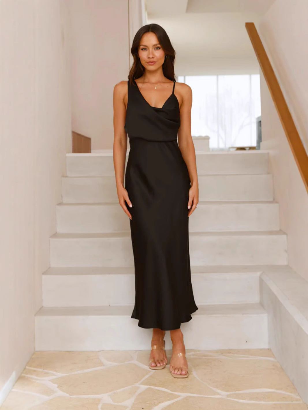 Women Summer Solid Satin Suspender Sexy Dress 13