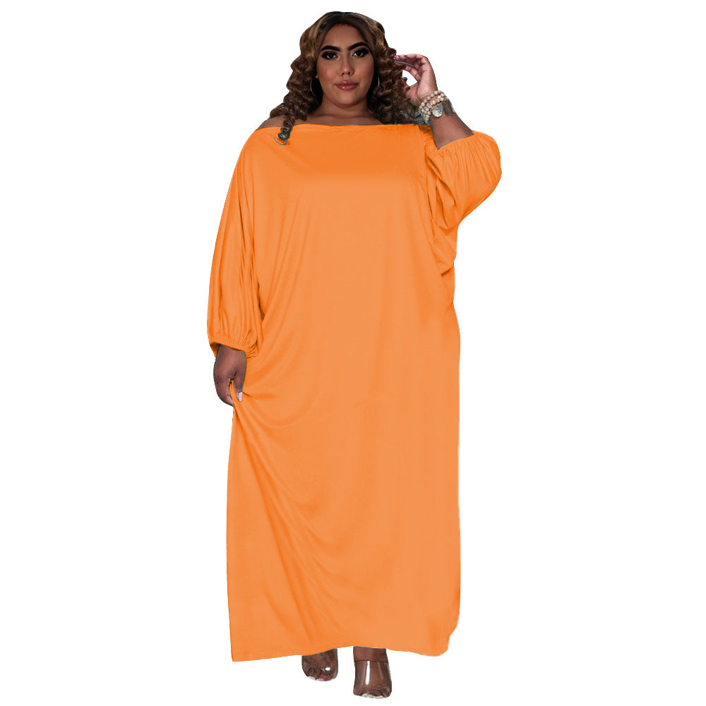 Plus Size Women Solid Off Shoulder Loose Dress 11