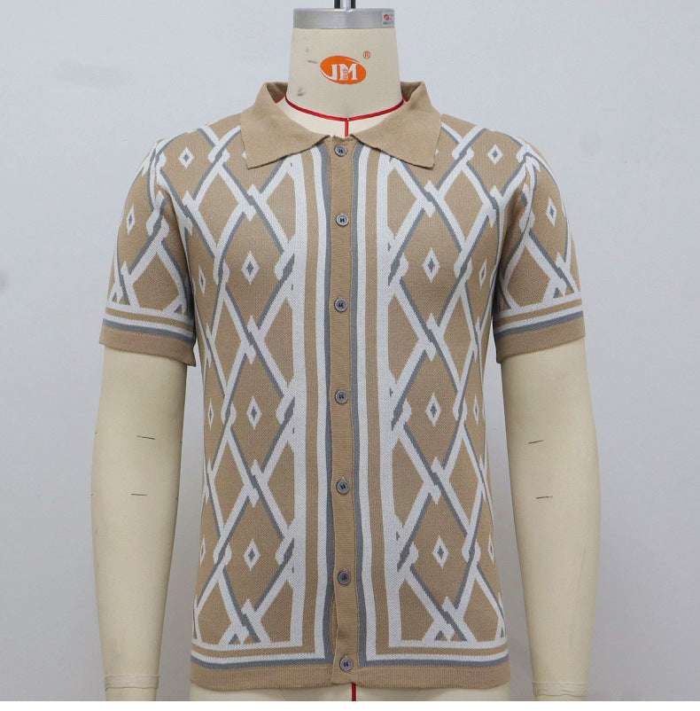 Men's Clothing Summer Jacquard Knitting Short Sleeve Polo Shirt 11
