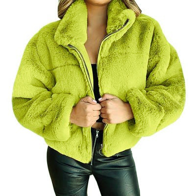 Women furry zipper warm jacket 10