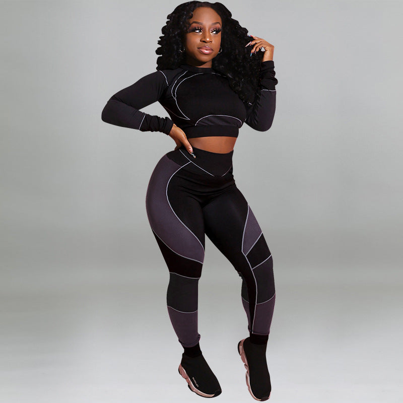 Women's Autumn Fashion Casual Sports Slim Long Sleeve Two Piece Pants Set