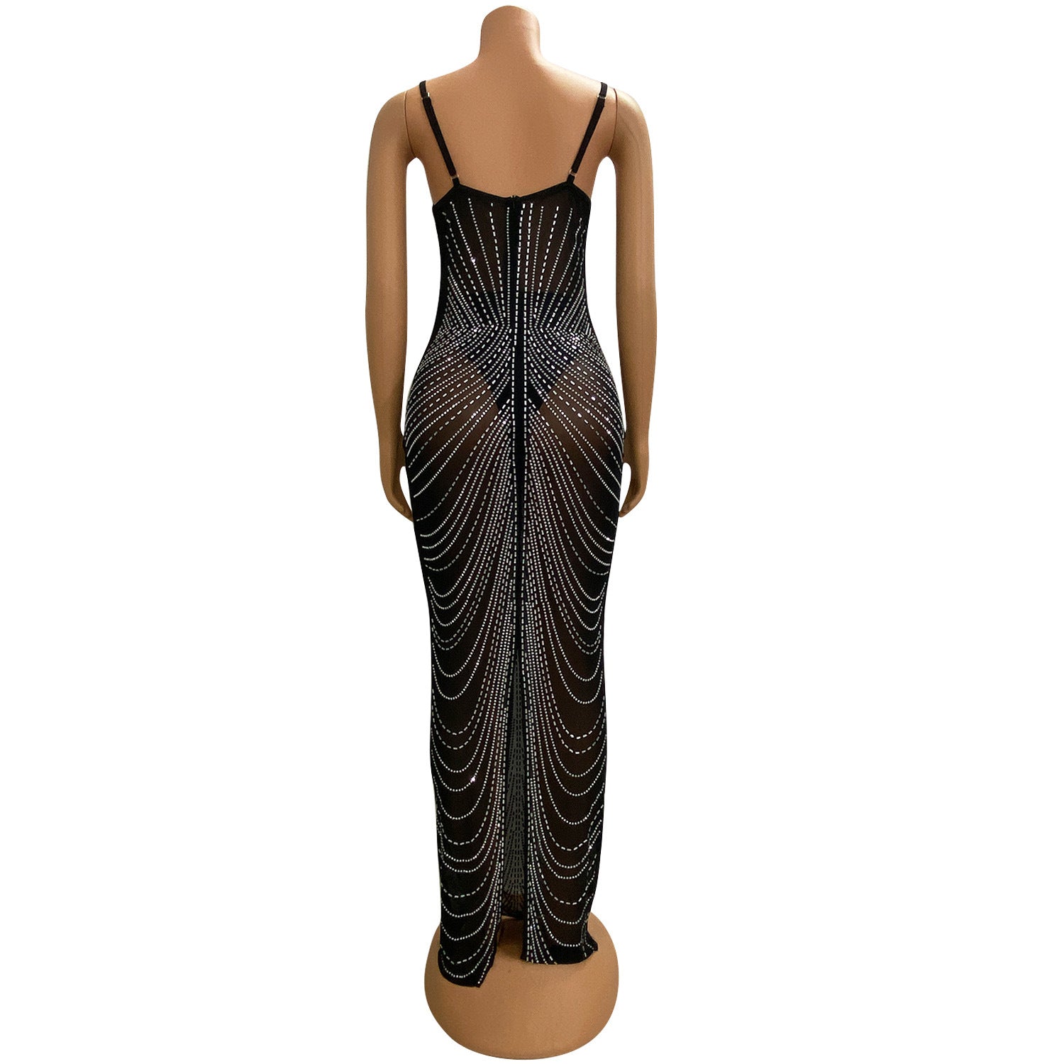 Women's Solid Color Mesh Beaded Straps Maxi Dress 12