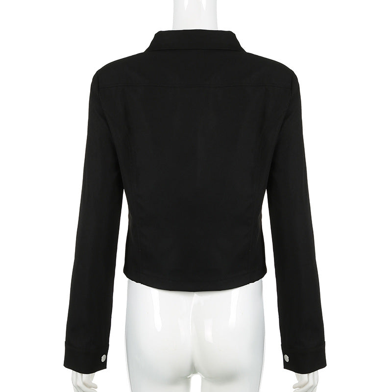 Women Riveted Turndown Collar Zipper Cargo Jacket 10