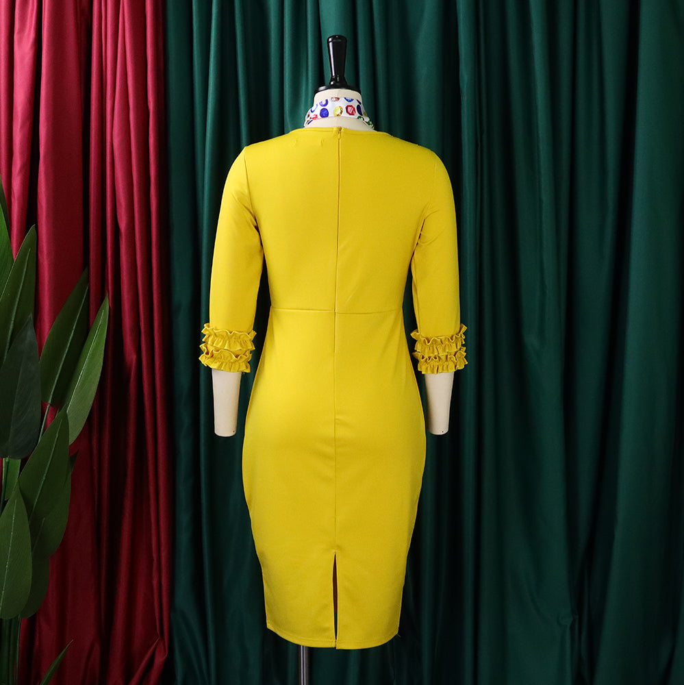 Women Fall Long Sleeve Solid Color Slit Scarf Bodycon Dress 18