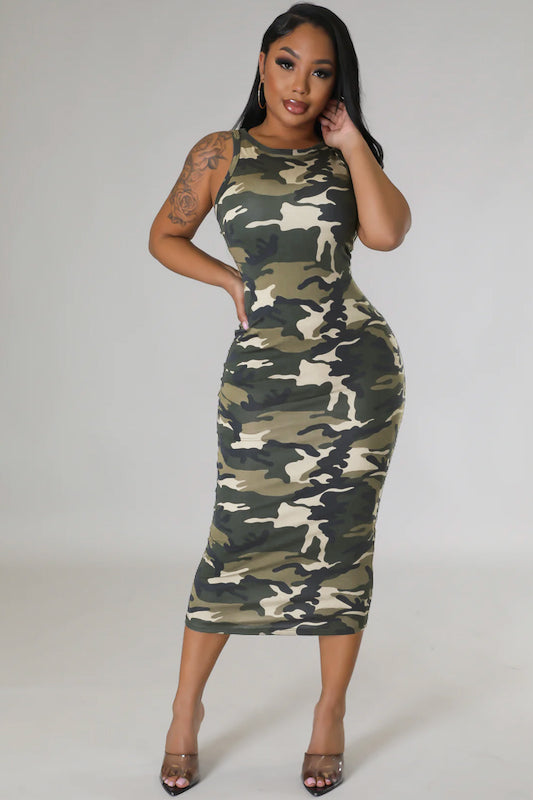 Women Sleeveless Camouflage Print Bodyson Dress 5
