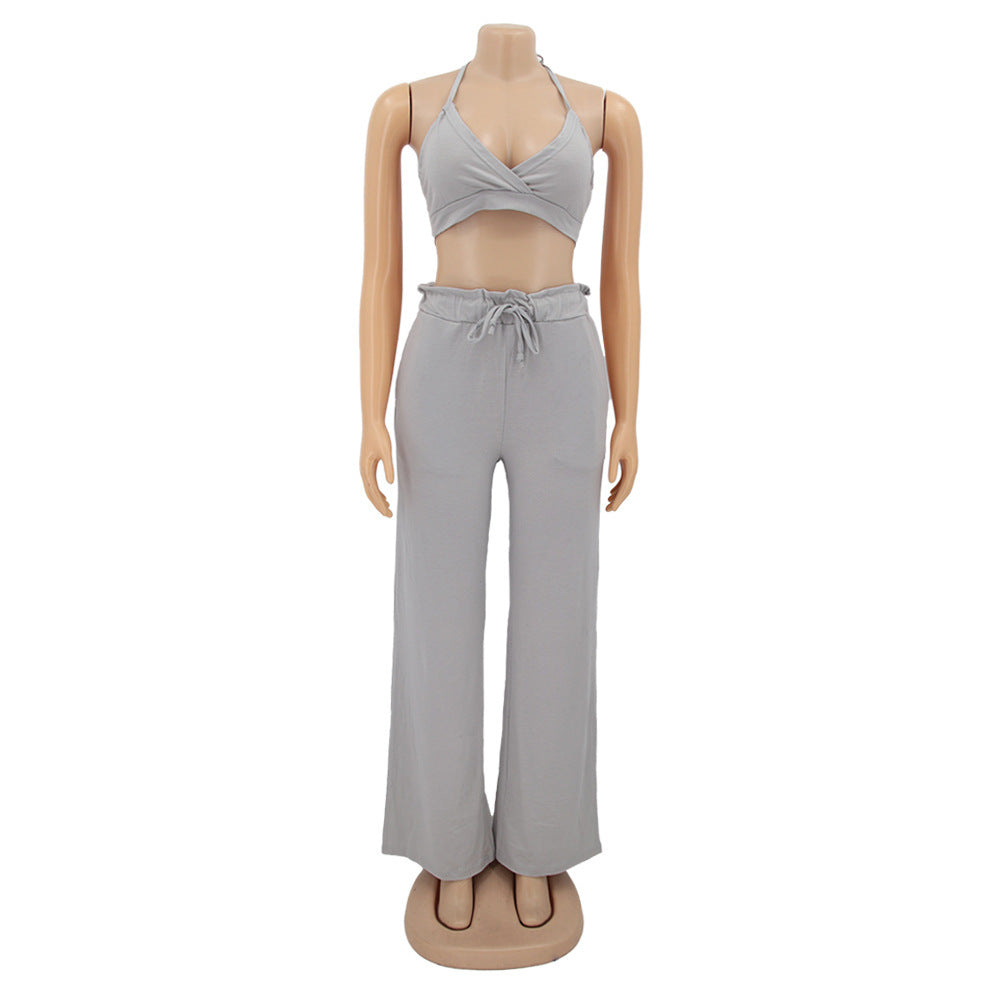 Women Bow Suspender Top and Pant French Summer Two-piece Set 9