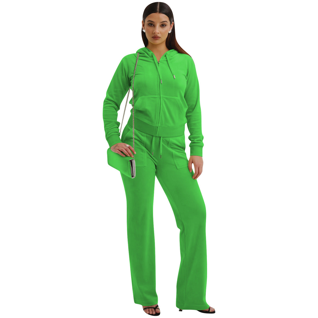 Women's Fashion Casual Solid Velvet Two Piece Tracksuit 7