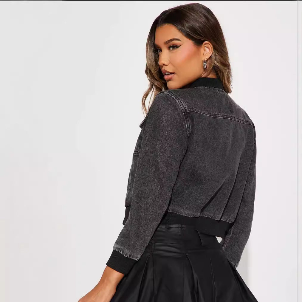 Autumn Fashion Long Sleeve Short Denim Jacket 3