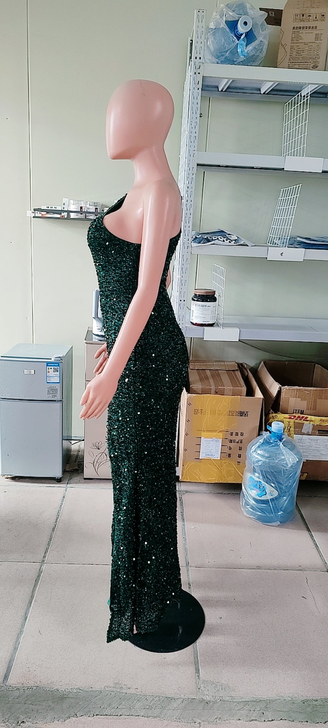 Sexy Sequin One-Shoulder Split Fishtail Evening Dress 16