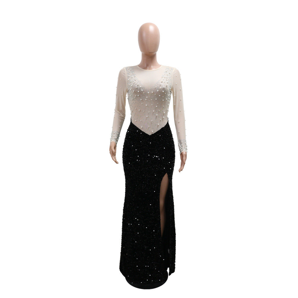 Round Neck High Slit Beaded Fashion Dress 8
