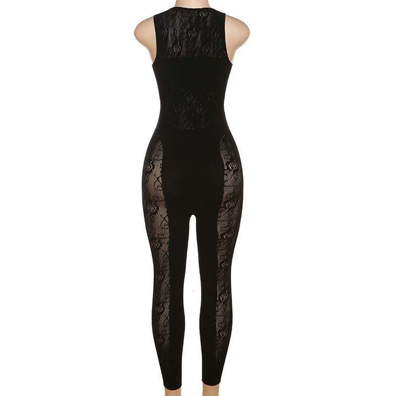 Summer Women Sexy Hollow High Waist Knitting Jacquard Jumpsuit 12