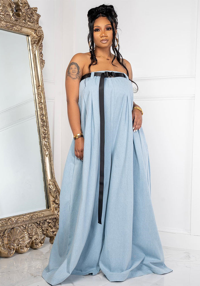 Fashion Long Strapless Wide Leg Pants Summer Jumpsuit With Belt
