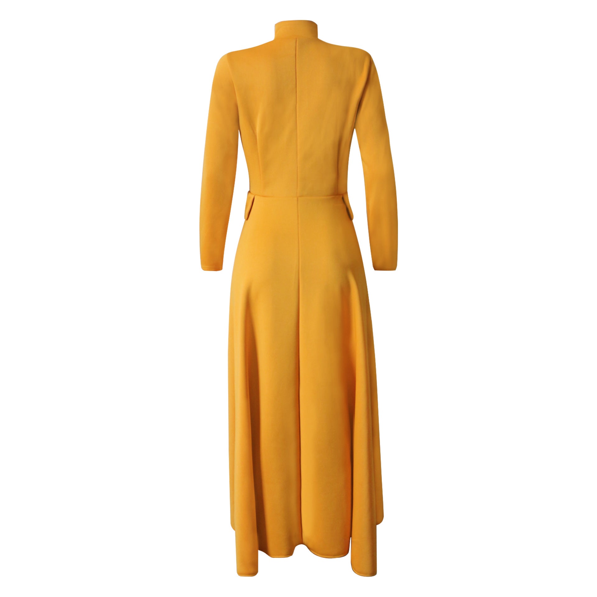 Spring Long-Sleeved High-Neck Slim Zipper Irregular Long Dress 26