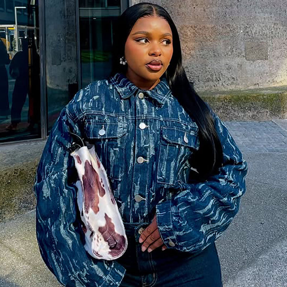 Autumn Winter Women's Street Casual Distressed Long Sleeve Denim Jacket