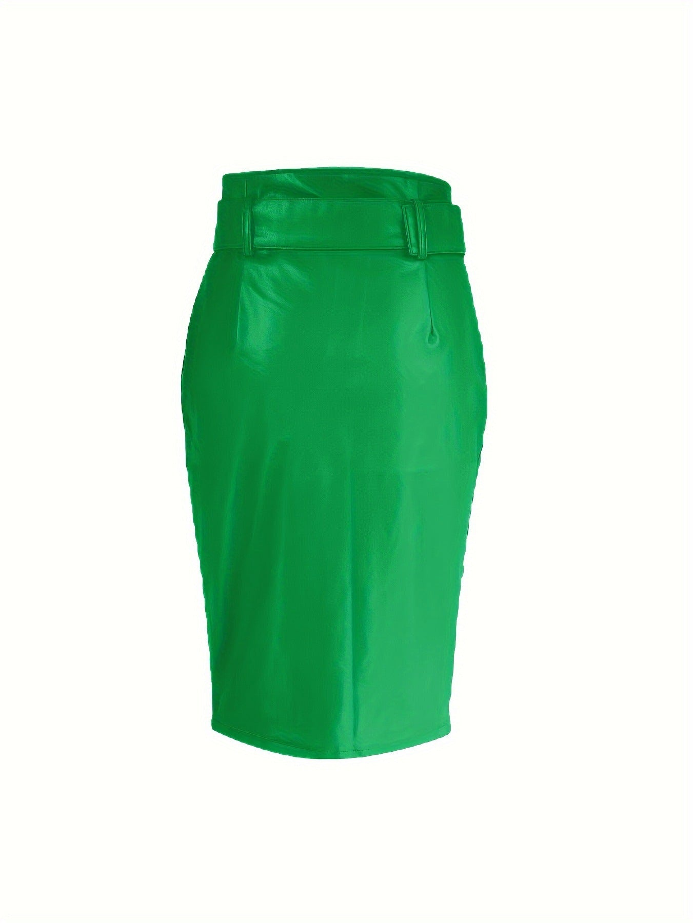 Women Casual Slit High Waist Pu Leather Skirt 9