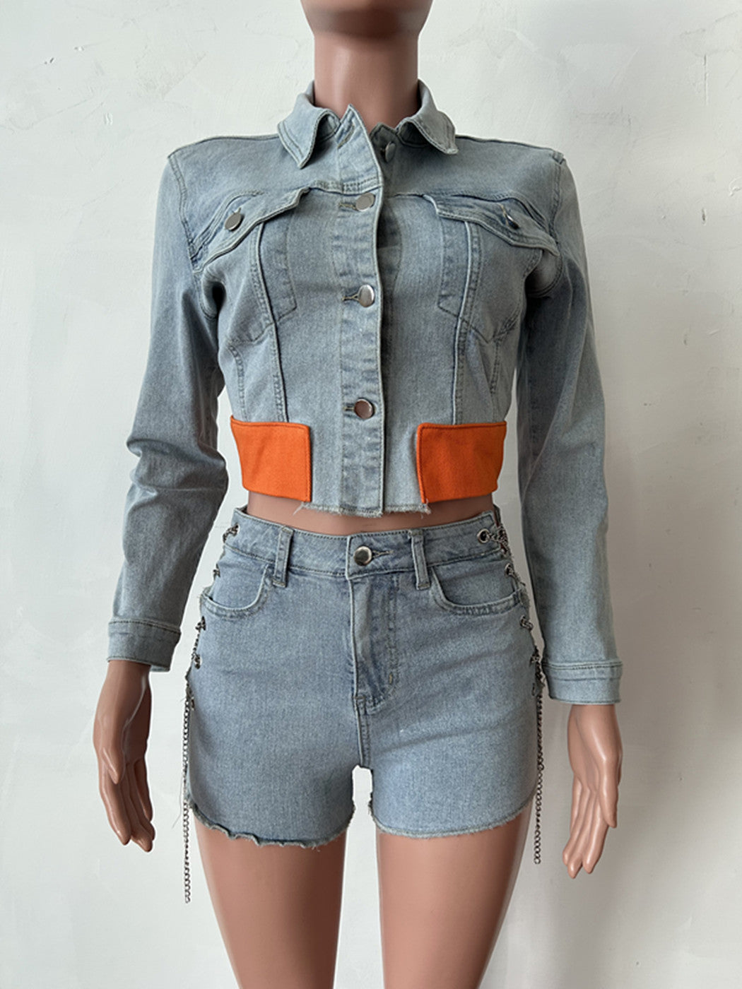 Fashionable Denim Suit Casual Denim Jacket Shorts Set 12