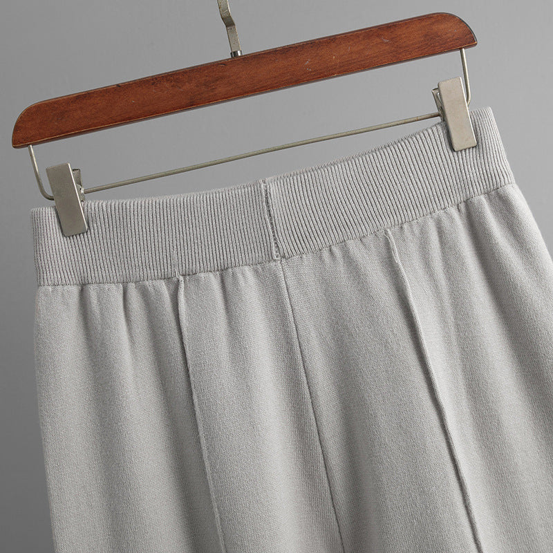 Women autumn and winter loose solid sweater and slit wide-leg pants two-piece set 24