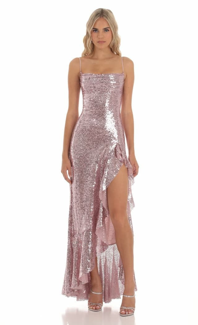 Women  Sequin Sleeveless Gown Slit Formal Party Sexy Prom Dress