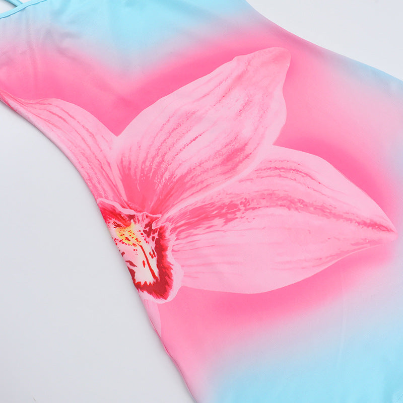 Women Summer Printed Square Neck Strap Bodycon Dress 10