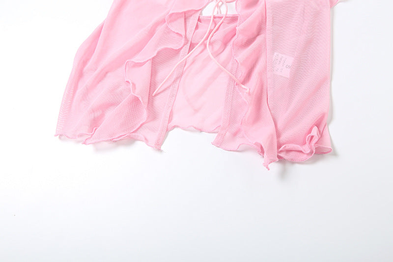 Women's Sheer Mesh and Lace Sleeveless Crop Top Skirt Set 22