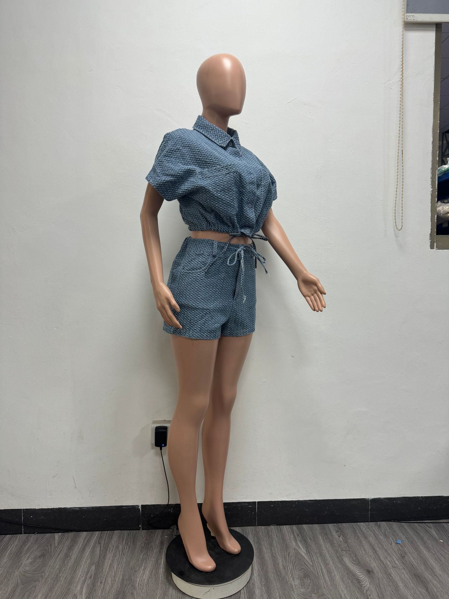 Women Summer Casual Denim Top and Shorts Two Piece Set 7