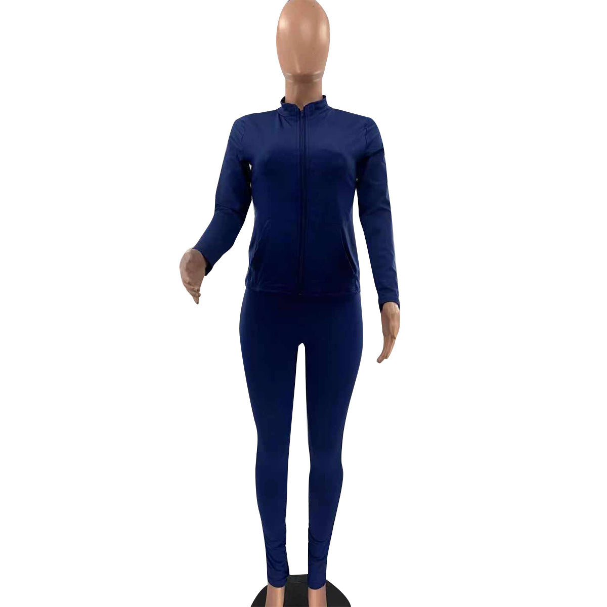 Women Casual Solid Long Sleeve Zip Top and Pant Two-Piece Set 31