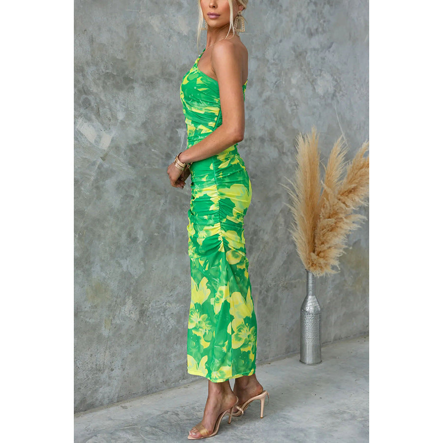 Women Casual Holidays Printed Stretch Slash Shoulder Printed Dress 6