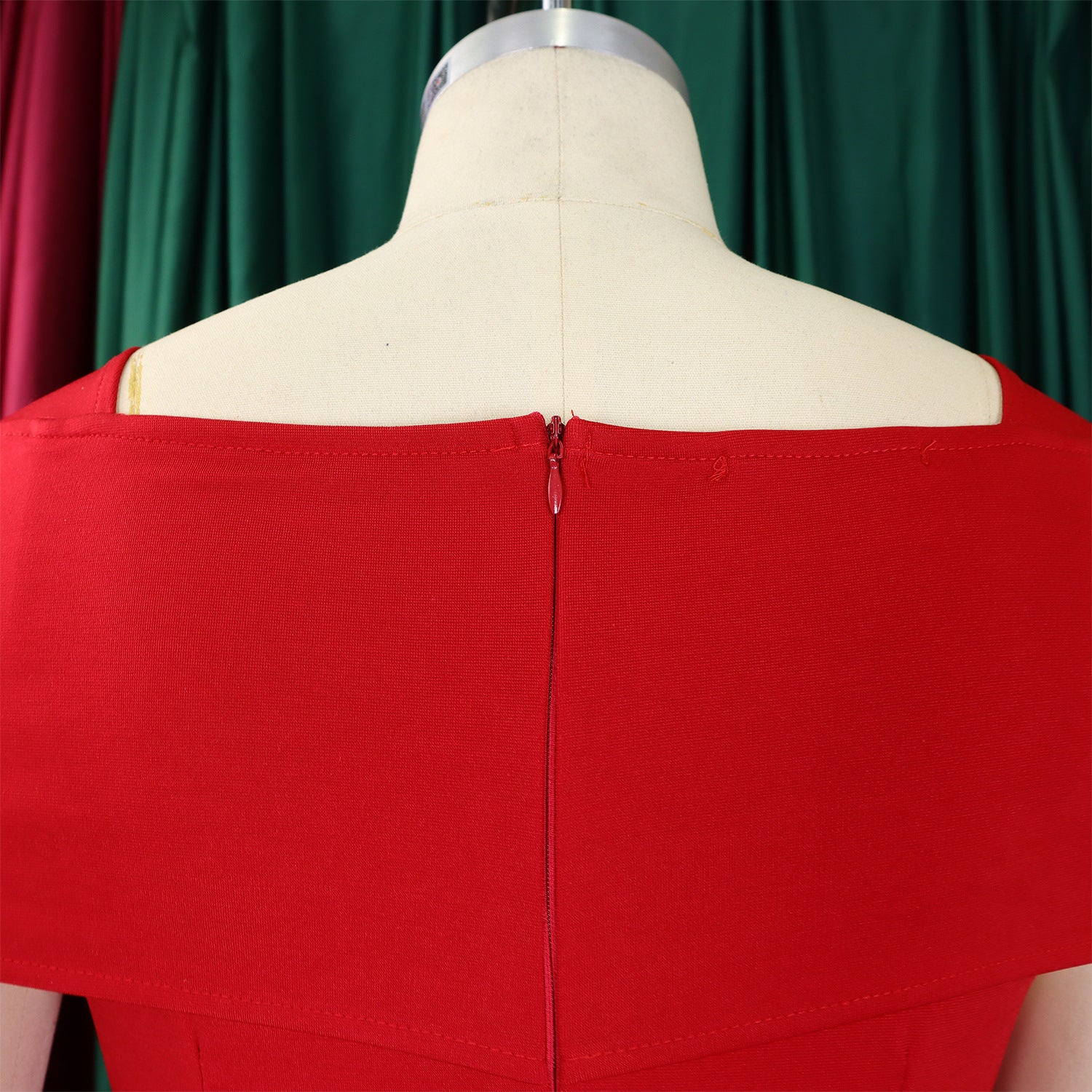 African Women's Solid Color High-Waist Ruffle Short-Sleeve Square-Neck Bodycon Pencil Dress 20