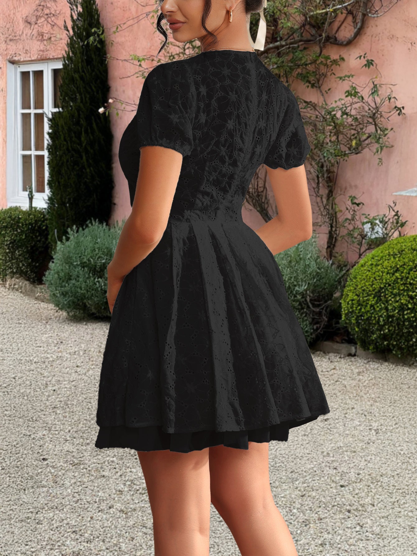 Spring/Summer Women's Elegant Deep-V Hollow Short Dress 14