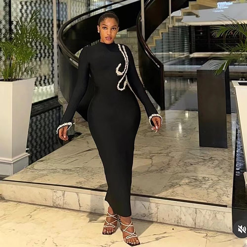 Women rhinestone chain bandage dress