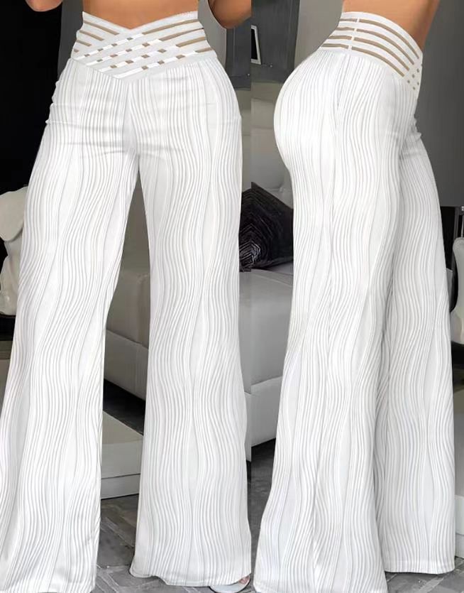 Women Summer Casual Pleated Hollow Wide Leg Pants 4