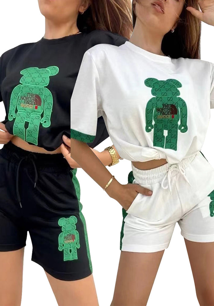 Women's Summer Casual  Fashion Pocket Print Two-Piece Shorts Set